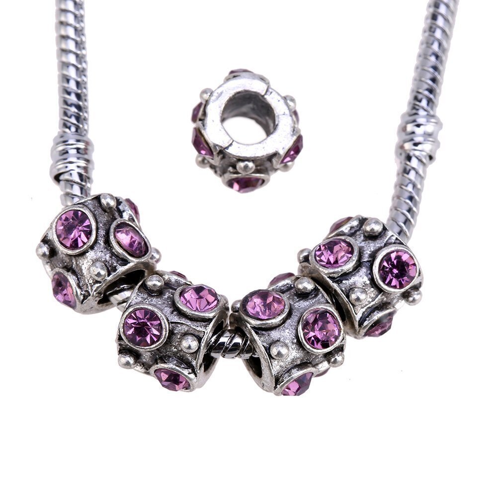 2146 Purple Crystal Beads, Silver Color Charms, Tibetan Spacer Beads